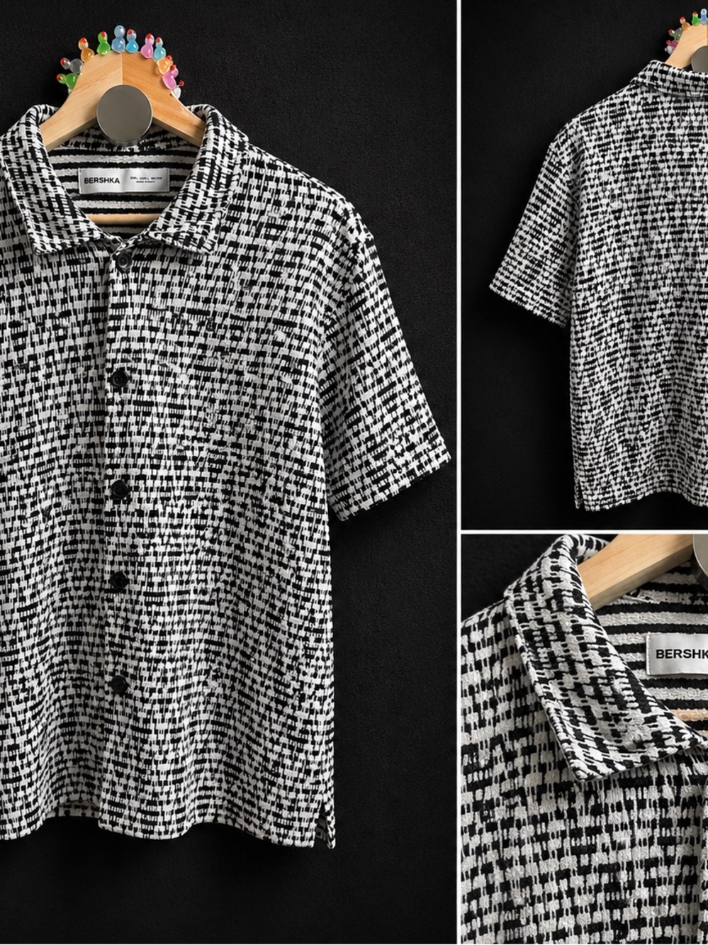 Bershka Monochrome Short-Sleeve Button-Front Shirt